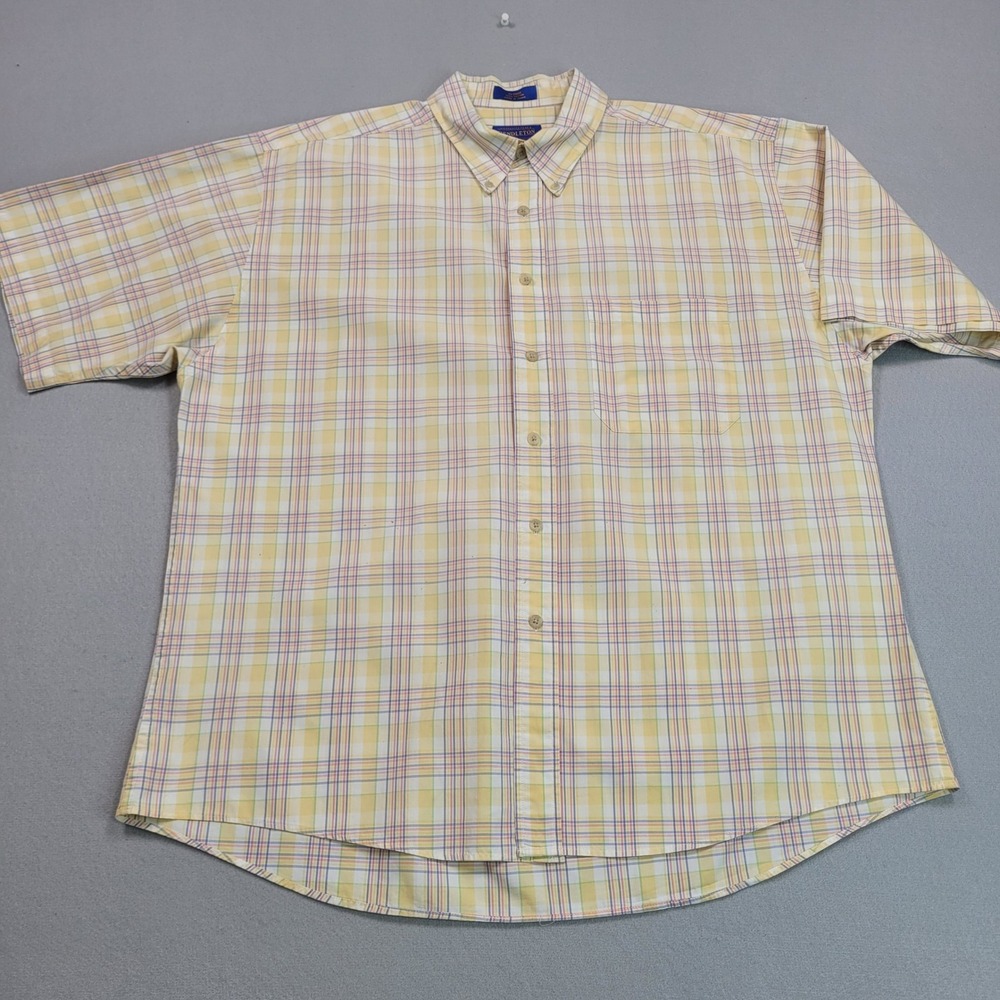 Pendleton Mens XL Short Sleeve Button Down Shirt Yellow Plaid Cotton RN29685
